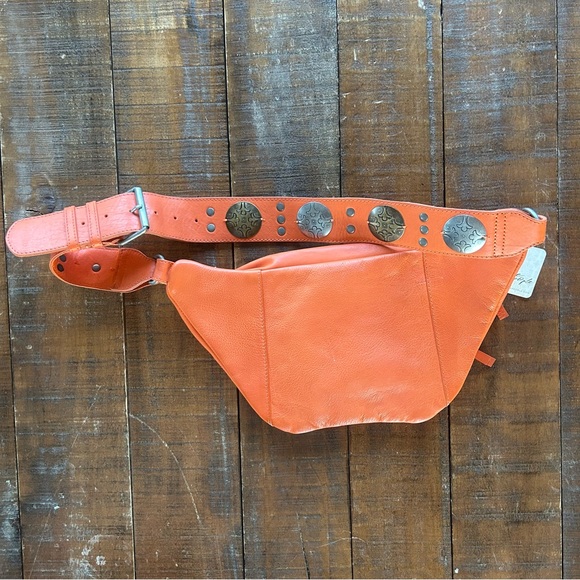 Free People Blazing Orange Wilder Embellished Sling Bag Leather NWT - Picture 8 of 10